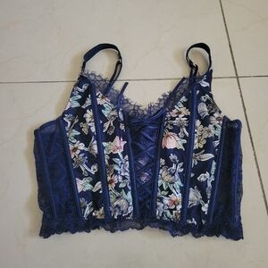 Navy Blue Floral Corset Top